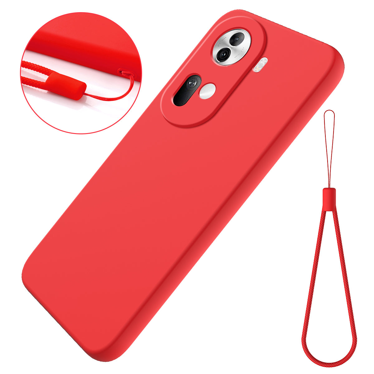 For Oppo Reno11 5G (Global) Liquid Silicone Case Fiber Lining Phone Cover with Strap For Oppo Reno11 5G (Global) Liquid Silicone Case Fiber Lining Phone Cover with Strap